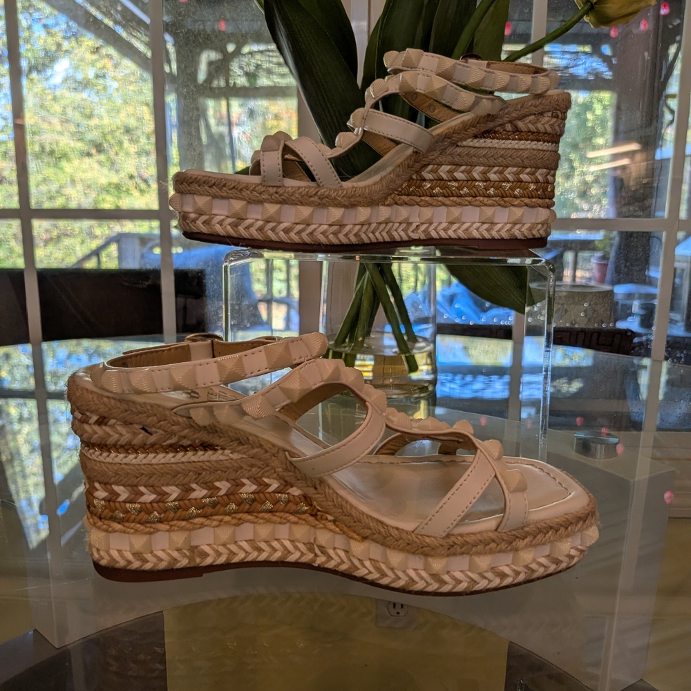 Vince Camuto Tan and Cream Wedge Sandals